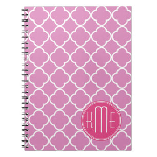 Caderno Espiral Rosa cor-de-rosa Quatrefoil com monograma feito