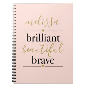 Caderno Espiral Rosa Corado Personalizado Brilhante Belo Corajoso