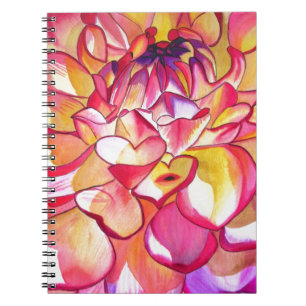 Caderno Espiral Rosa Dahlia flor aquarela