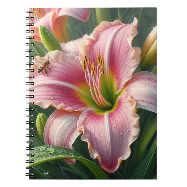 Caderno Espiral Rosa Daylily Floral (Frente)