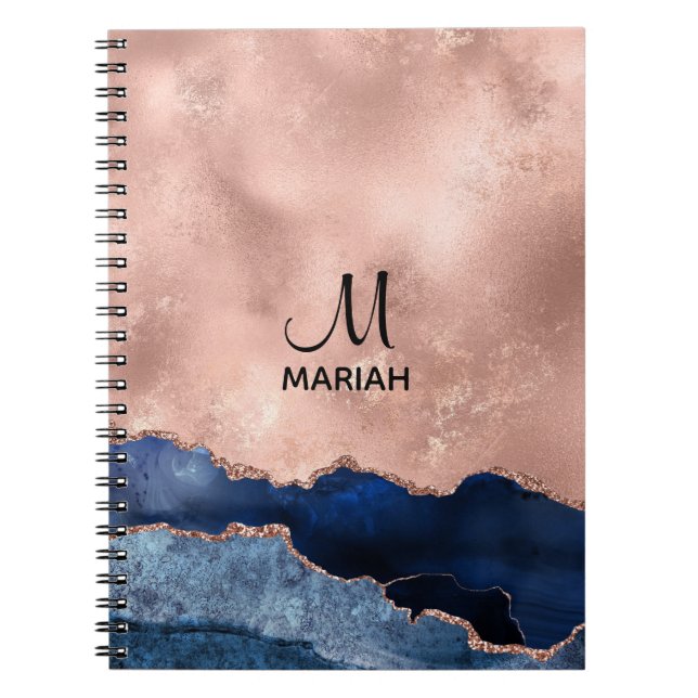 Caderno Espiral Rosa de abstrato e Marinho Azul - Notebook para el (Frente)