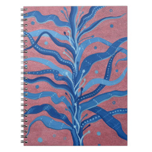 Caderno Espiral Rosa de algas azuis submarinas Floral Absurdo