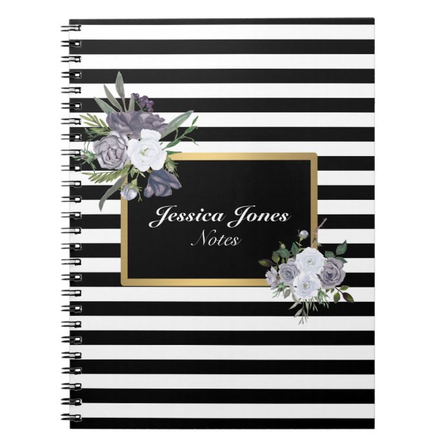 Caderno Espiral Rosa de  de Aquarela Dourada com Preto Branco com  (Frente)