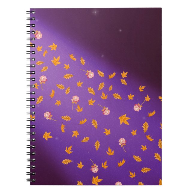 Caderno Espiral rosa de folhas de outono à luz da lua (Frente)