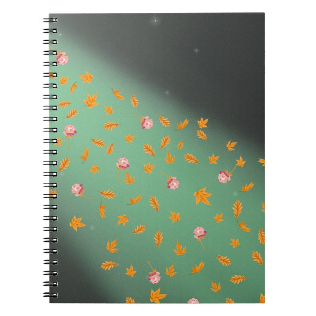 Caderno Espiral rosa de folhas de outono à luz da lua (Frente)