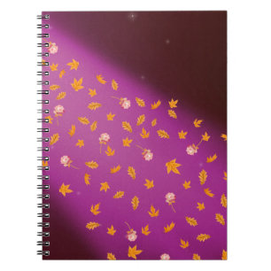 Caderno Espiral rosa de folhas de outono à luz da lua