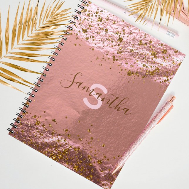 Caderno Espiral Rosa de luxo Folha de Ouro Gliteira Na moda Person (Criador carregado)