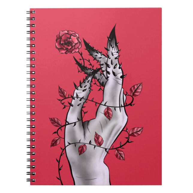 Caderno Espiral Rosa de Mão Nervosa Thorns Macabre Vermelho (Frente)