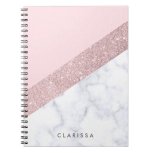 Caderno Espiral rosa de mármore branco do brilho cor-de-rosa