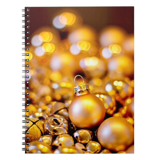 Caderno Espiral Rosa de Natal Dourado Baubles (Frente)
