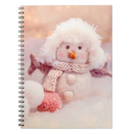 Caderno Espiral Rosa de Natal e Branca Fluffy Snowman