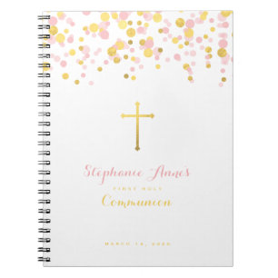 Caderno Espiral Rosa do comunhão e confetes do ouro