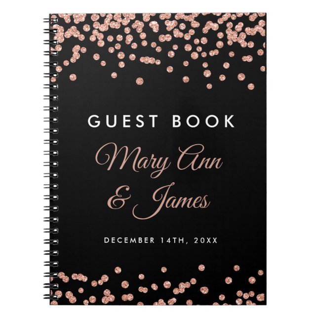 Caderno Espiral Rosa do Guestbook de Casamento Glitter Dourado Con (Frente)