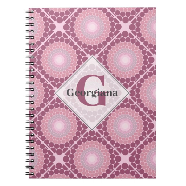 Caderno Espiral Rosa Dot Dusky Radiante Monogramado Mandala (Frente)