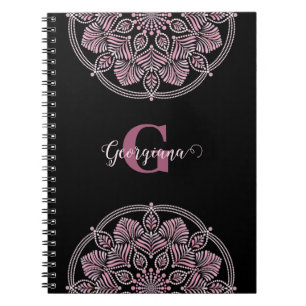 Caderno Espiral Rosa Dot Mandala Monogramas