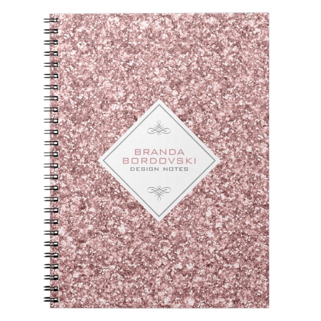 Caderno Espiral Rosa Dourada Brilhante Com Ênfase Geométrica Branc (Frente)
