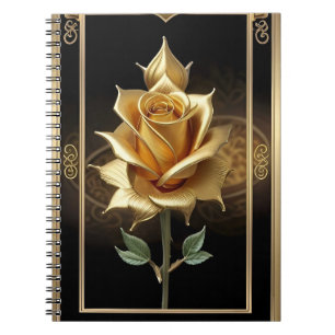Caderno Espiral Rosa Dourada Com Detalhes Ornamentais Elegantes
