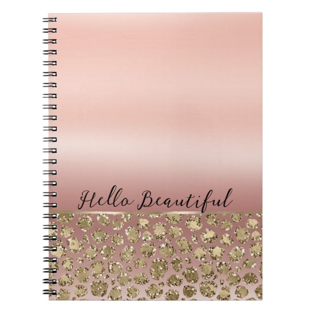 Caderno Espiral Rosa Dourada Glam Glitter Leopardo (Frente)