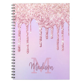 Caderno Espiral Rosa Dourada Glitter Drives de Ombre Unicorn Monog