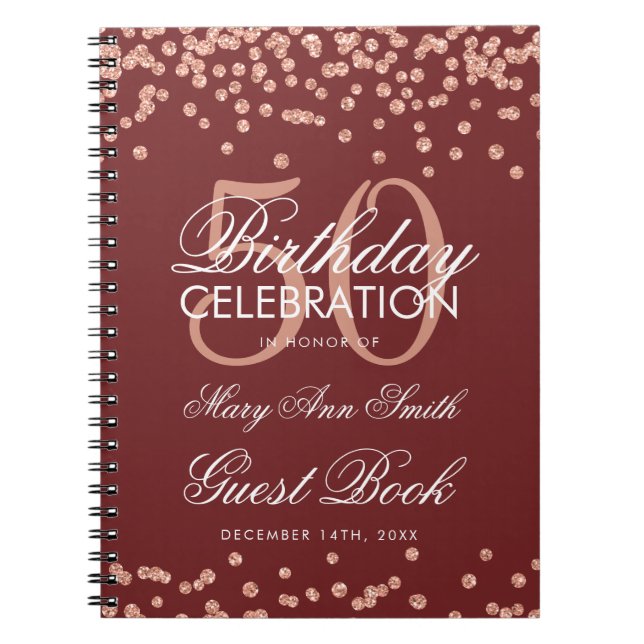 Caderno Espiral Rosa Dourado 50 Livro Confetti Burgundy de Anivers (Frente)