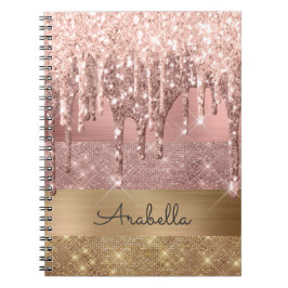 Caderno Espiral Rosa Dourado Brilhante Extraindo Dourados Strips M