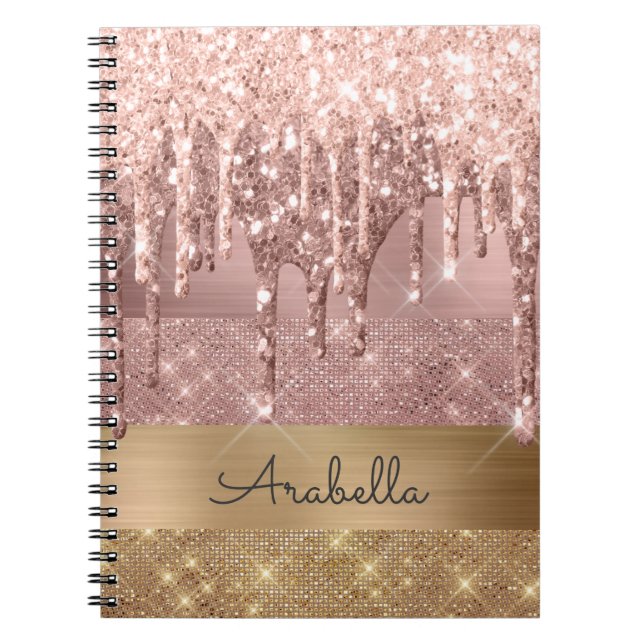 Caderno Espiral Rosa Dourado Brilhante Extraindo Dourados Strips M (Frente)