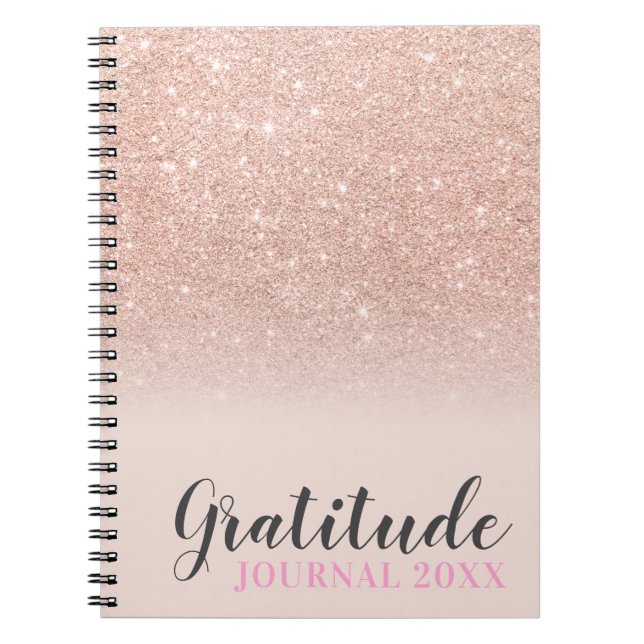 Caderno Espiral Rosa dourado brilho blush rosa gratidão (Frente)