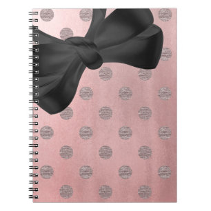 Caderno Espiral Rosa Dourado Brilho Rosa Glam Pontos Polka Moderno