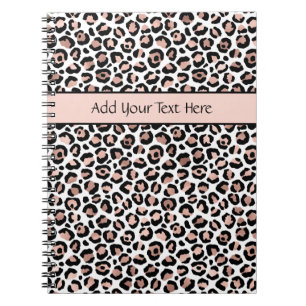 Caderno Espiral Rosa Dourado Estampa de Leopardo Preto Chique Mode