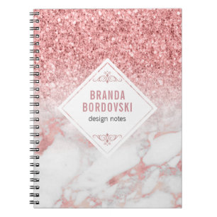 Caderno Espiral Rosa Dourado Glitter e rosa-gold marble ombre
