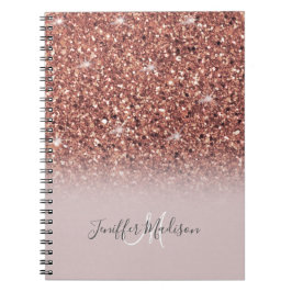 Caderno Espiral Rosa dourado glitter Nome Personalizado