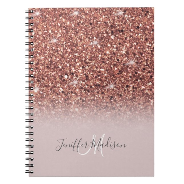 Caderno Espiral Rosa dourado glitter Nome Personalizado (Frente)