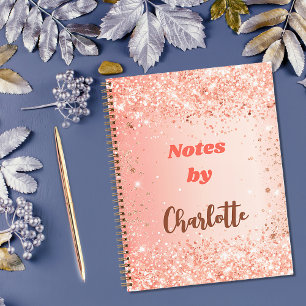 Caderno Espiral Rosa dourado laranja nome script