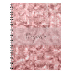 Caderno Espiral Rosa Dourado Luxo Brilhante Rosa Menina