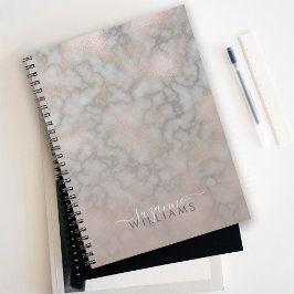 Caderno Espiral Rosa Dourado Moderno e Mármore Elegante Cinza