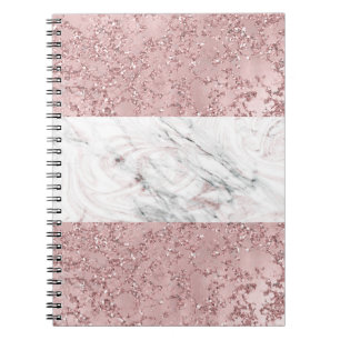 Caderno Espiral Rosa Dourado Moderno Glam Mármore e Purpurina Deco