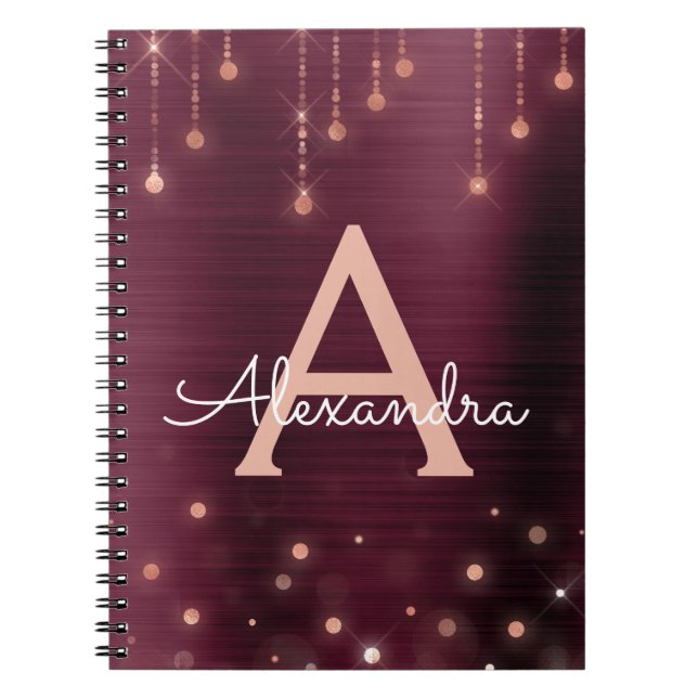 Caderno Espiral Rosa Dourado - Monograma do Sparkle Folheto da Fol (Frente)