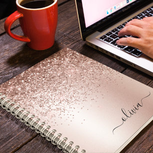 Caderno Espiral Rosa Dourado - Nome do Monograma do Metal com Lant