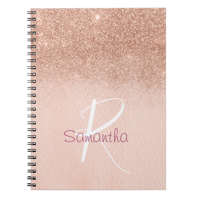 Caderno Espiral Rosa Dourado Ombre Glitter Monograma (Frente)