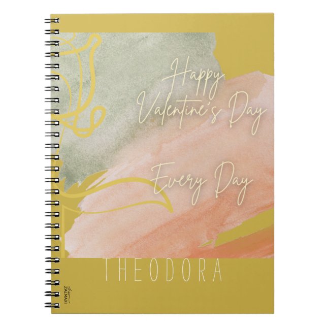 Caderno Espiral Rosa Dourado Pink Feliz de Namorados (Frente)