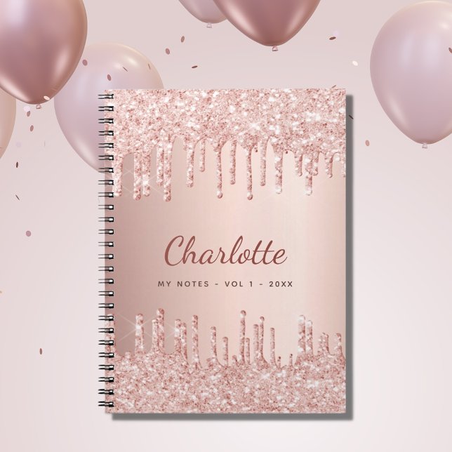 Caderno Espiral Rosa dourado pink nome (Criador carregado)