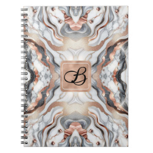 Caderno Espiral Rosa Dourado Prateado & Mármore Branco Glam Femini