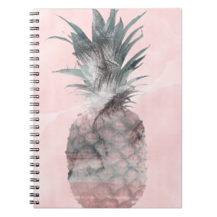 Caderno Espiral Rosa Dourado Rosa Tropical Verão Abacaxi Glamour