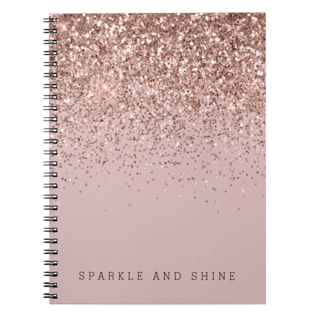 Caderno Espiral Rosa Dourado Sparkle Faux Glitter (Frente)