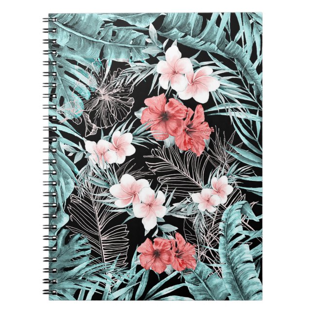 Caderno Espiral Rosa Dourado Tropical Botânico Paraíso Ilha Chic (Frente)