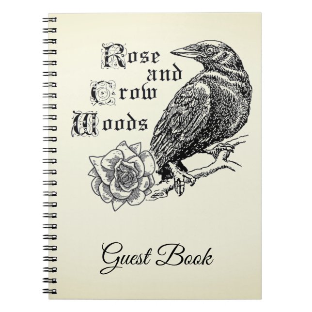 Caderno Espiral Rosa e Crow Woods Guest Book (Frente)