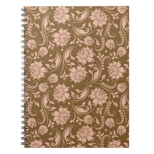 Caderno Espiral Rosa e teste padrão floral de Brown