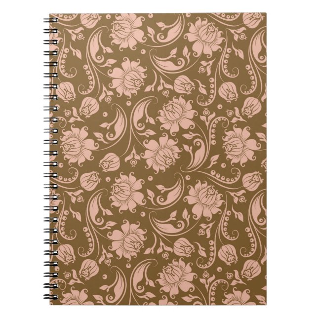 Caderno Espiral Rosa e teste padrão floral de Brown (Frente)