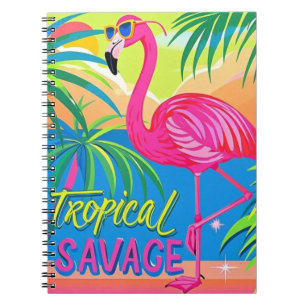 Caderno Espiral Rosa flamingo Tropical de pé numa perna