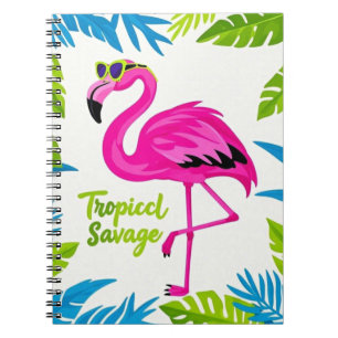 Caderno Espiral Rosa flamingo Tropical de pé numa perna